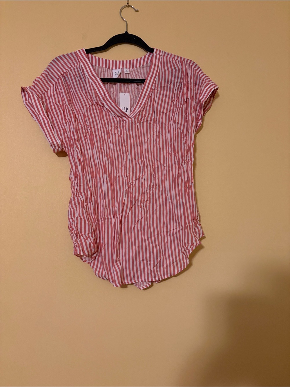 GAP Pink and White Striped V-Neck Blouse